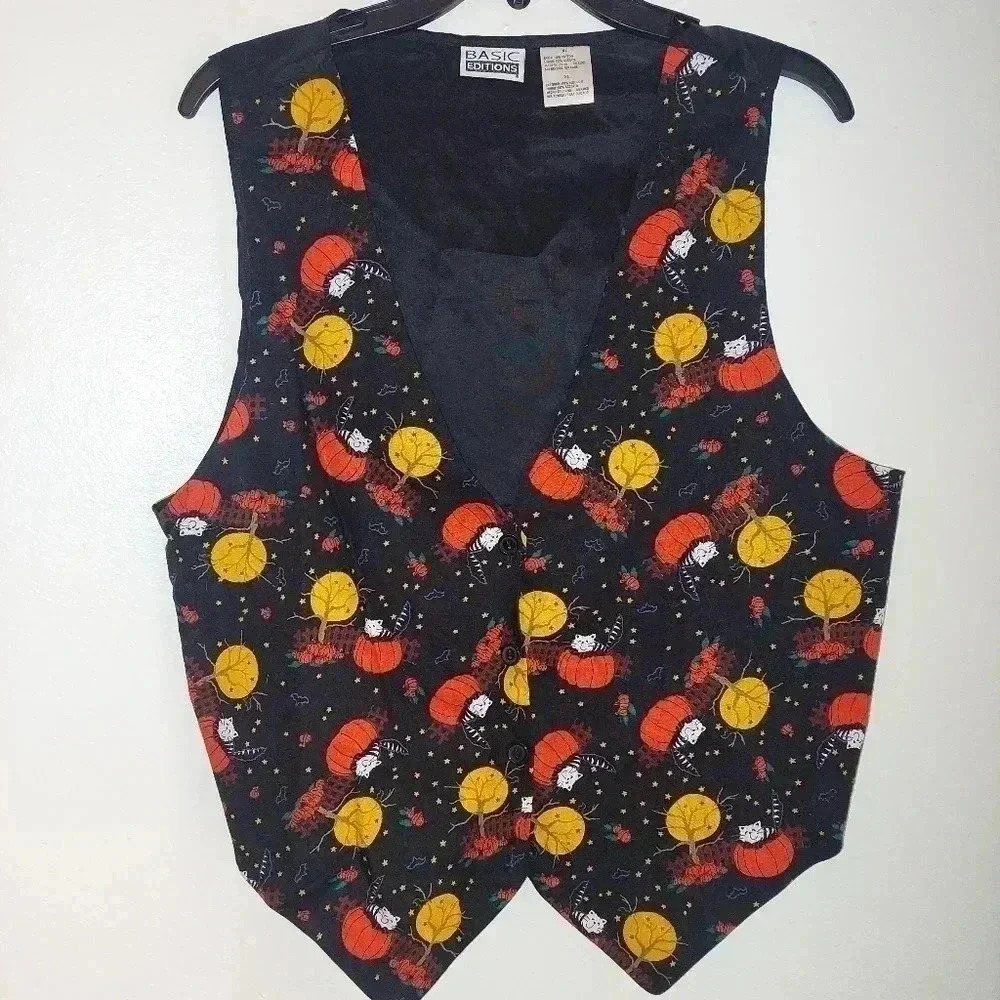 Basic Editions Halloween Fall Cats Vest Button Adult Women's Size XL